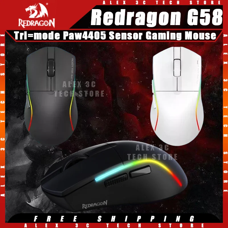 Redragon G58 Gaming Mouse Tri-mode Wireless Paw3395 Sensor Lightweight Ergonomics Esports Long Endurance Customized Pc Accessory