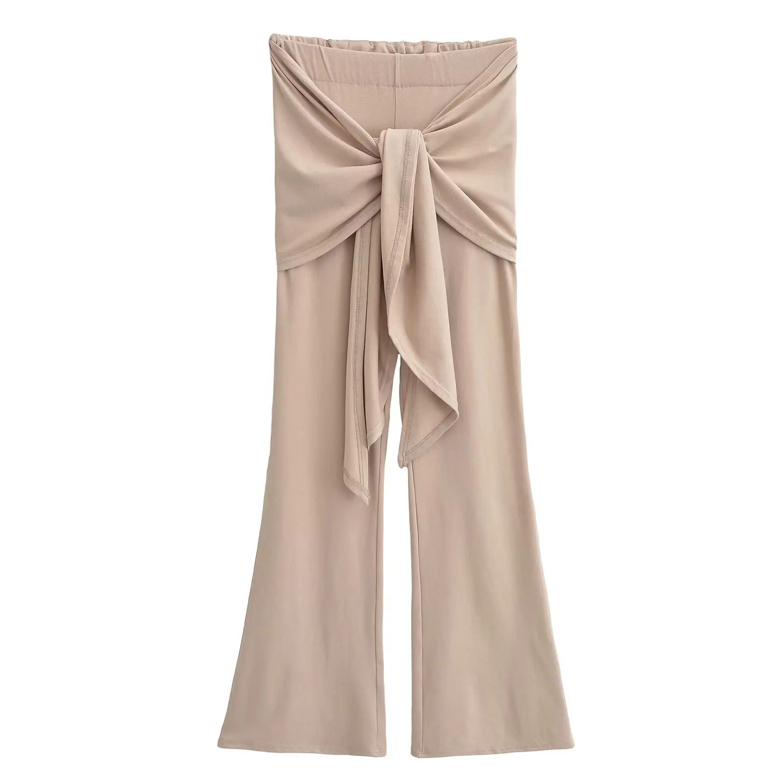 الشارع Sle وهمية قطعتين جرس بوت السراويل منخفضة الخصر التخسيس العصرية المرأة مطاطا عادية واسعة الساق السراويل الطويلة #5