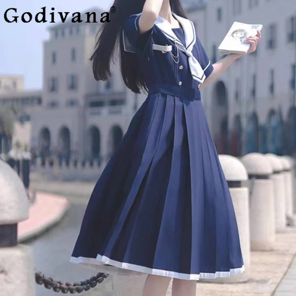 

Japanese College Style Navy Collar White Jk Dress 2024 Summer First Love Girl Waist Reduced Age Sailor Suit