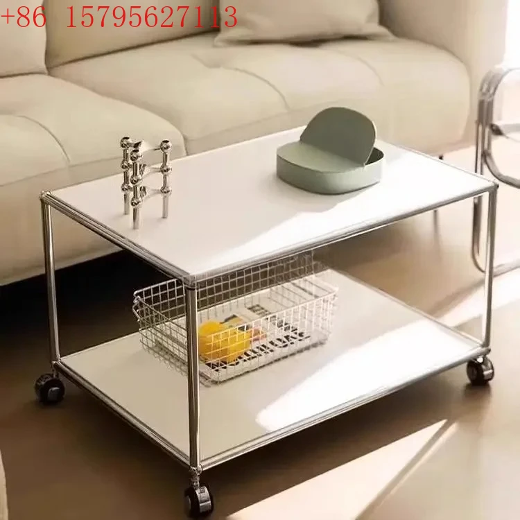 Mesa de centro Medieval modular rectangular de acero inoxidable mesa de doble capa simple moderno pequeño apartamento hogar CQY