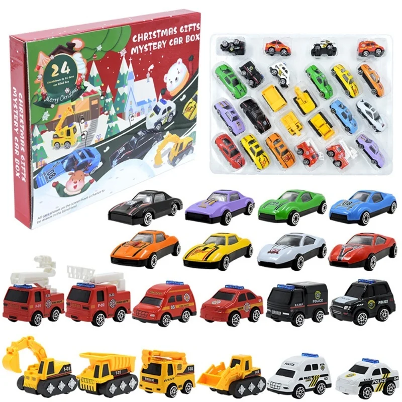 Weihnachts-Adventskalender, 24-Tage-Countdown-Kalender, Spielzeug, zurückziehbare Autos, Fahrzeuge für Kinder, Partygeschenke, Weihnachtsgeschenk