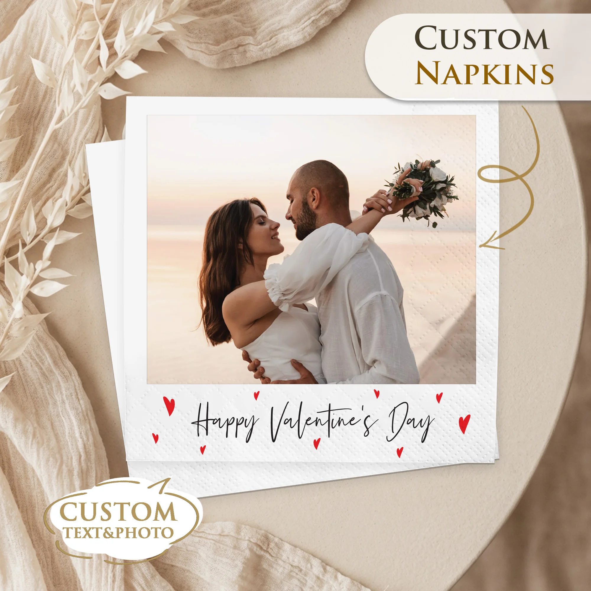 Personalisierte Papierservietten für Hochzeiten Individuelle Einwegservietten mit Foto für Valentinstag Jubiläum Party Dekoration