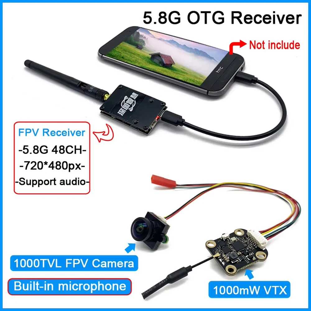 MooRF-Récepteur UVC OTG pour téléphone mobile Android, nouvel émetteur VTX 5.8g 1000mW avec caméra FPV 2.0mm Starlight CMOS 1000TVL