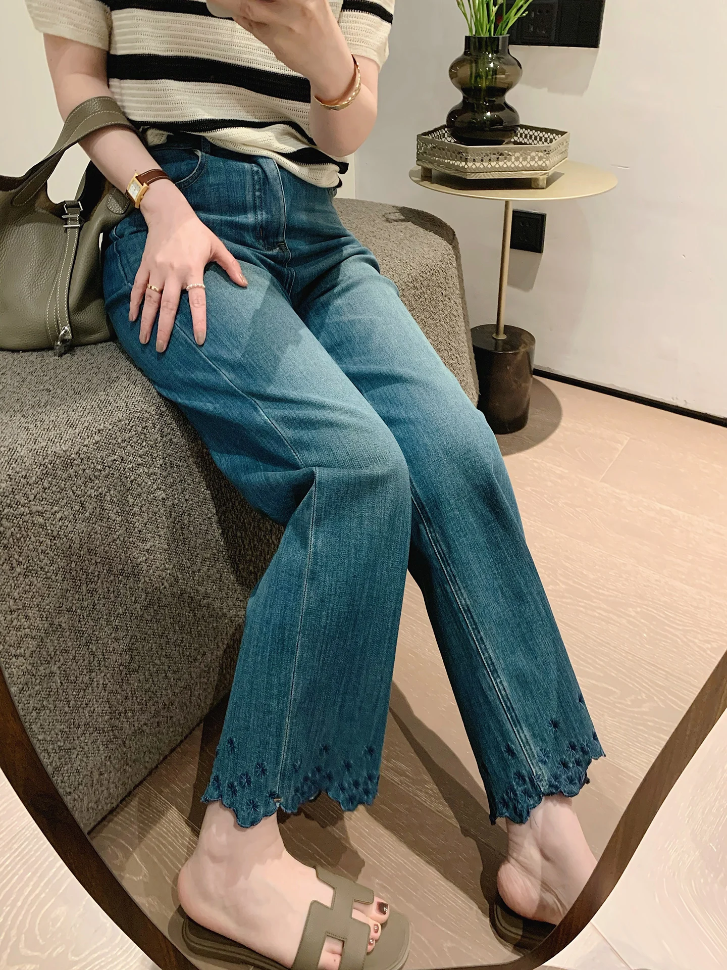 

Джинсы Misslady с вышивкой, с высокой талией, прямого кроя, женские, 9-секционные, утягивающие, стильные, новые, маленькие размеры, весна-лето, повседневная одежда