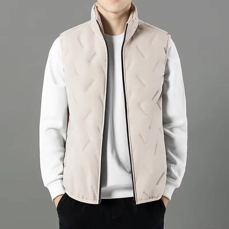 2024 Winter Men's Warm Jacket Rectangular Embossed Fashion Vest Fleece Windproof Large Size Jacket Solid Color Casual Coat 5XL