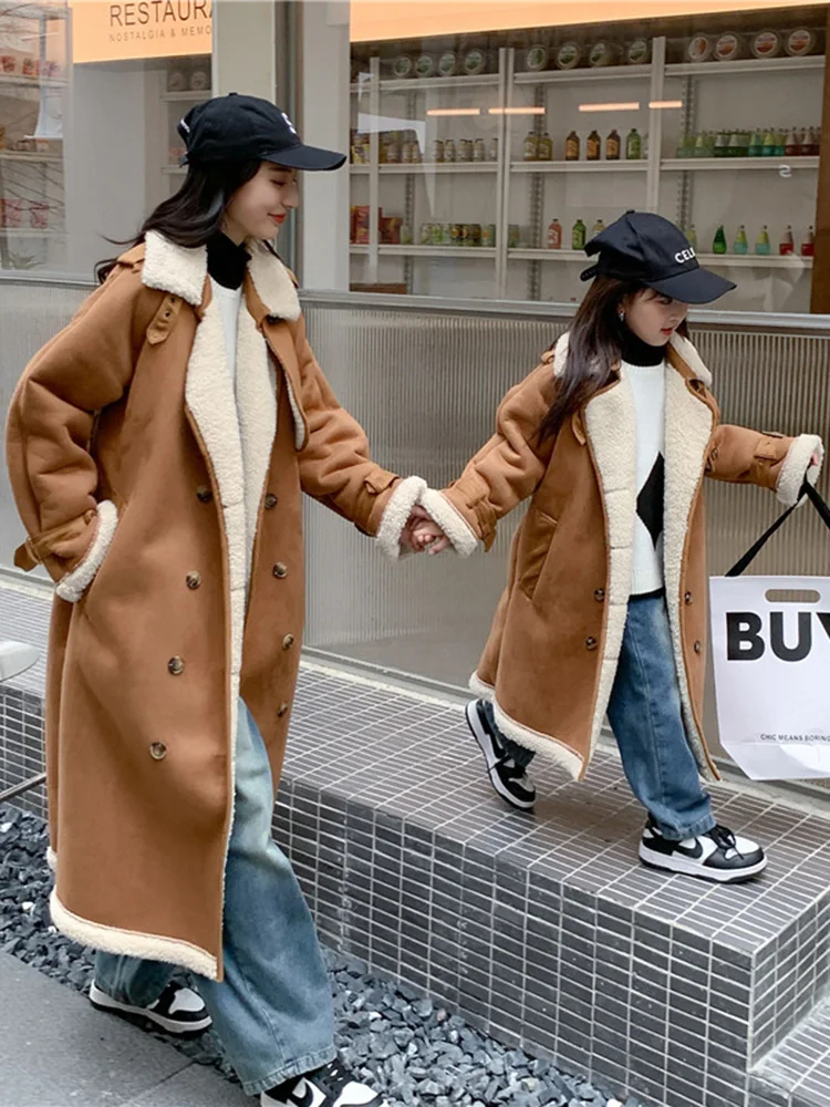 2022 Winter Long Lamb Fur Coat Parent-child Outfit Deerskin Thickened Coat Temperament Mother Child Outfit