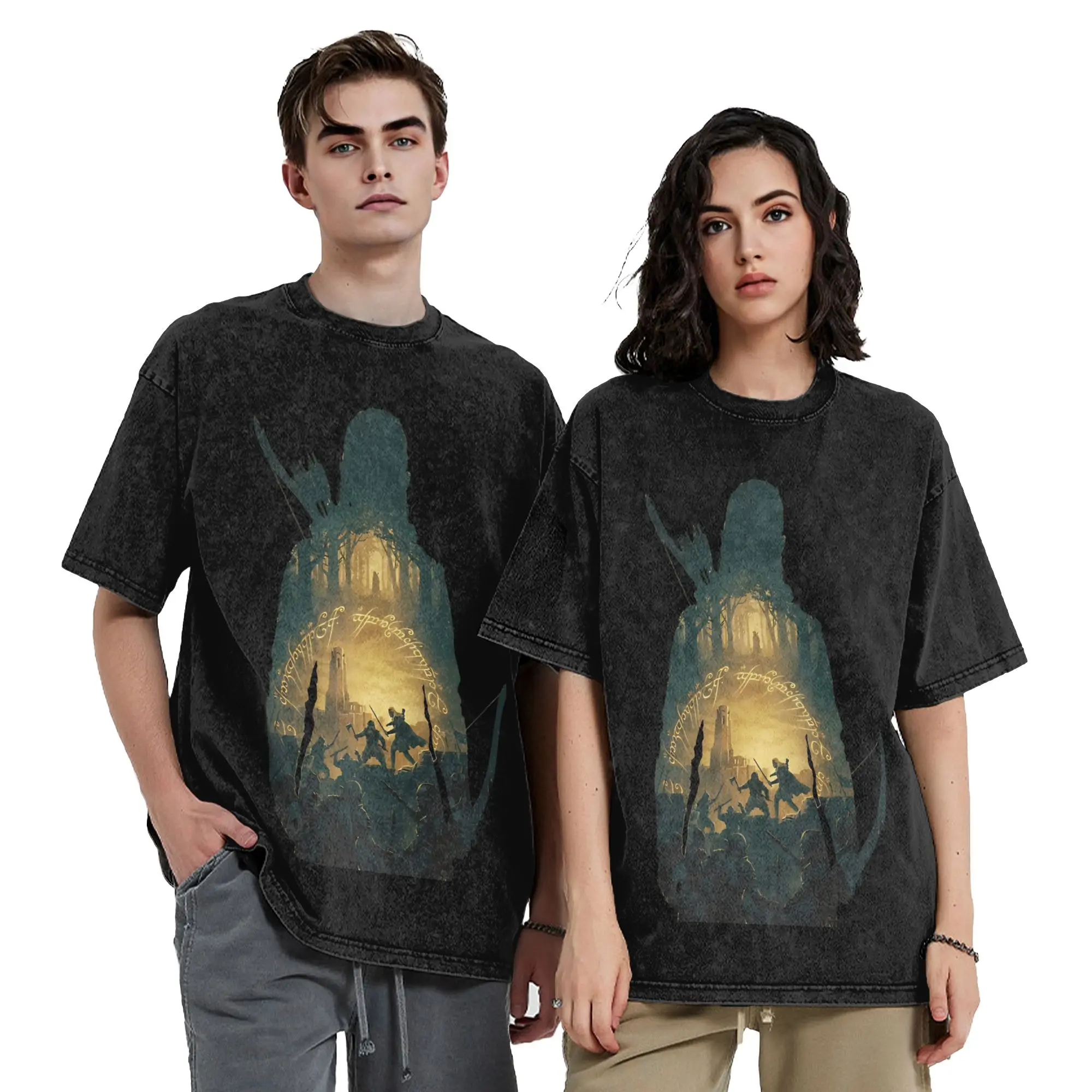 L-Lords R-Rings Legolas Washed T Shirts Streetwear Hip Hop T-Shirt Tee Shirt for Men Women Short Sleeve Oversize Graphic Printed