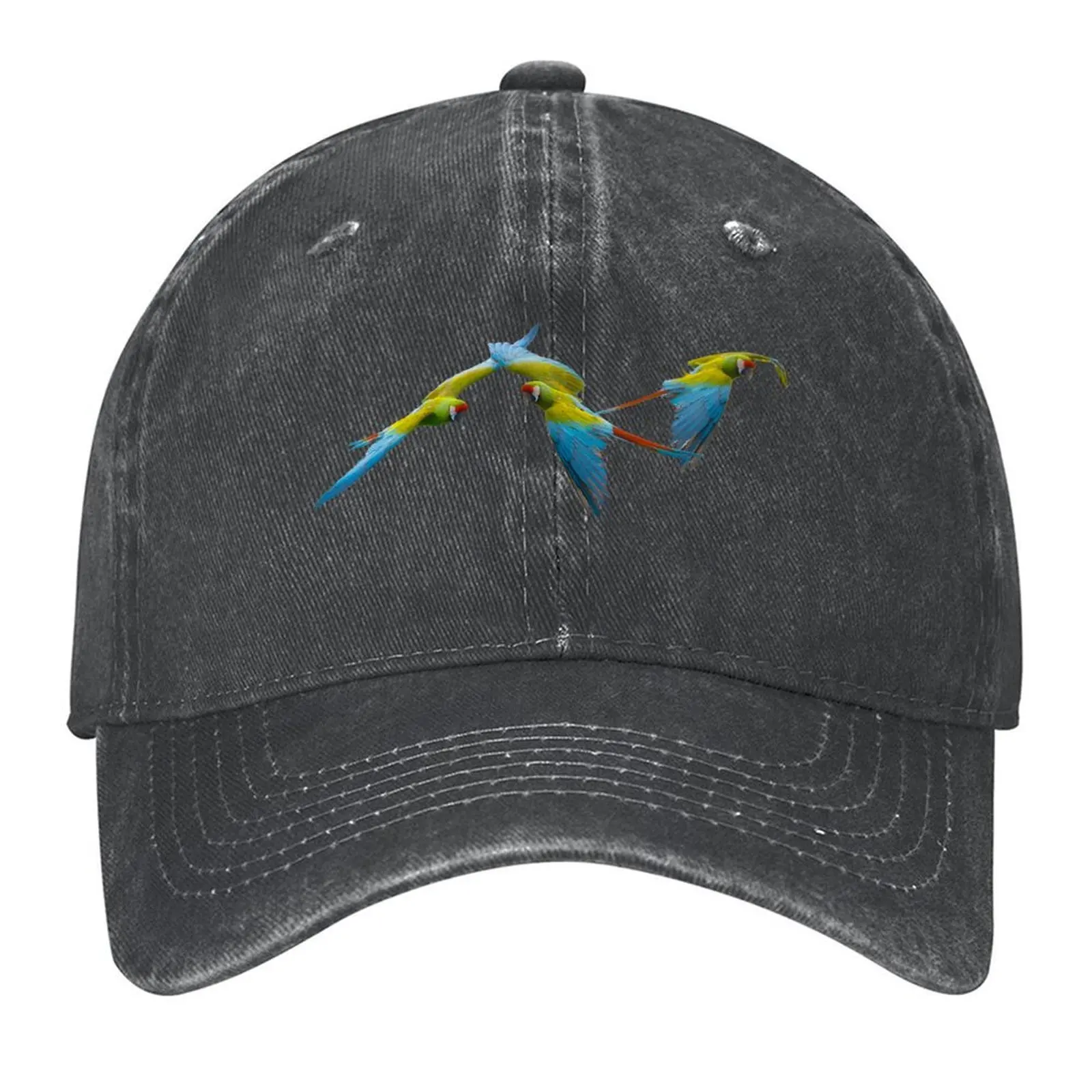 

3 Green Macaw flying, blue and yellow macaw parrot, Of course Baseball Cap custom caps winter hats for men Icon For Men Women's