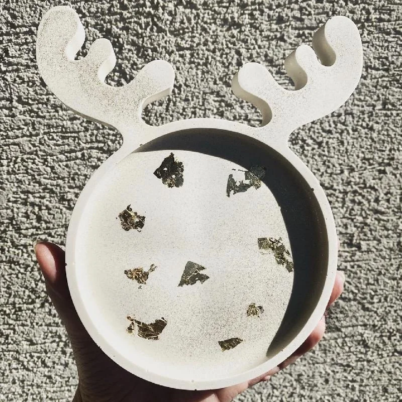 Christmas Cat Elk Antlers Shaped Tray Silicone Molds Handmade Diy Crafts Christmas Jewelry Tools Pottery Mould Home Decor