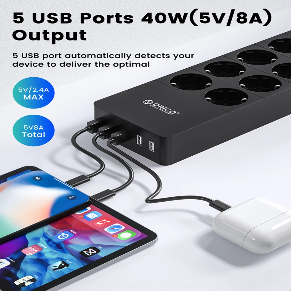 ORICO Power Strip AC Outlet Multitap with Extension Cable Electrical Sockets With USB Port Fast Charge Multiprise Network Filter