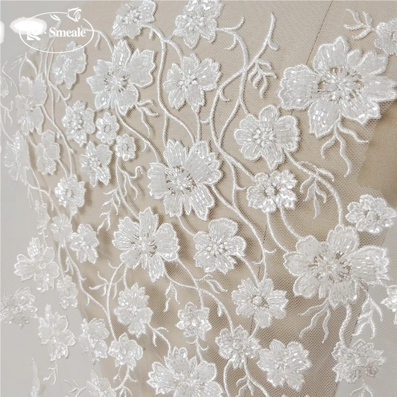 Luxury Bead Embroidery Bridal Lace Fabric, Wedding Dress Decoration, Flower Sewing Accessories, RS3379