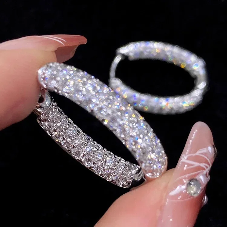 S925 Sterling Silber Ohrringe Luxuriöse Diamant-Ohrringe Vielseitige Premium-Ohrclips – Detail 2
