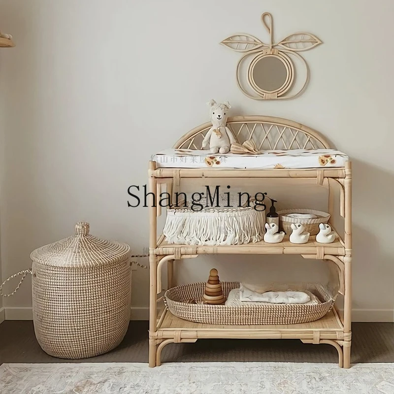 

FG rattan three-layer shelf, bedroom floor-to-ceiling bookshelf, simple and removable storage rack