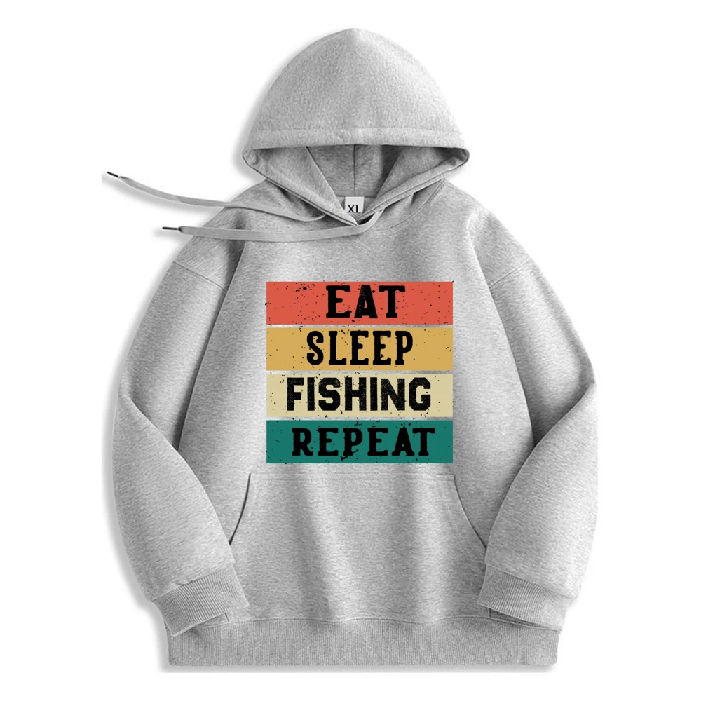 Eat Sleep Fish Repeat Funny Hoodie Men Comfortable High Quality Sweatshirt For Men Casual Trendy Streetwear