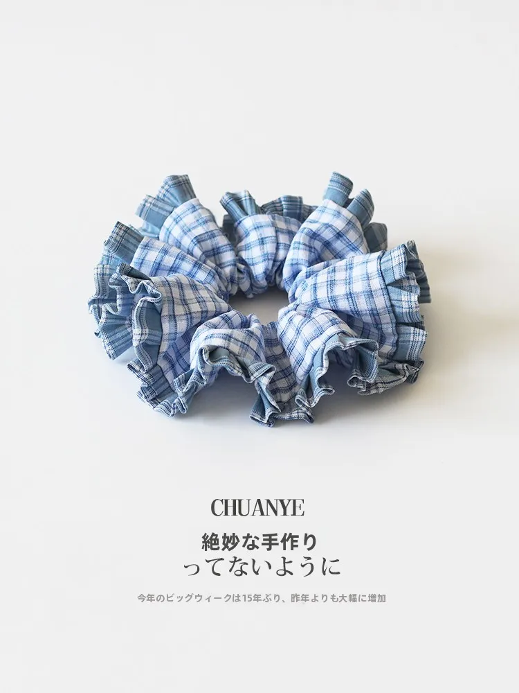 Coleteros Plisados Azules a Cuadros Estilo Coreano Kawano para Mujer, Accesorios para el Cabello de Alta Gama