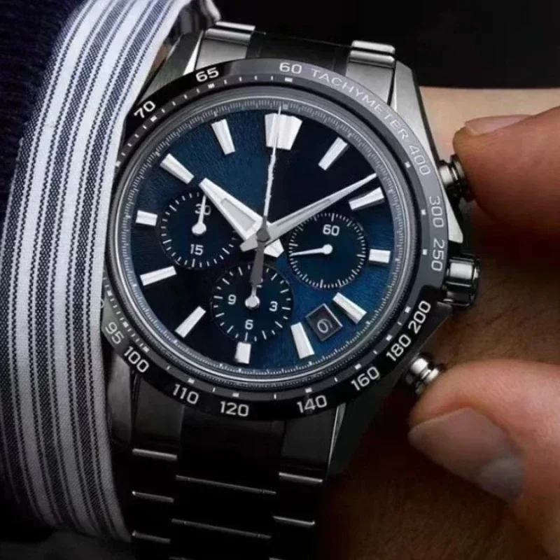 2025 Reloj de cuarzo de cristal con rombos de lujo para hombre, acero inoxidable, resistente al agua, luminoso, indicador de fecha y día, deporte de negocios