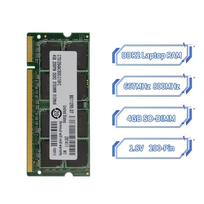 Pamięć RAM do laptopa Crucial DDR2 2GB 4GB 667MHz 800MHz SODIMM PC2-5300 PC2-56400 1.8V 200pin do notebooka Sodimm Memoria Komputer — zdjęcie produktu 5