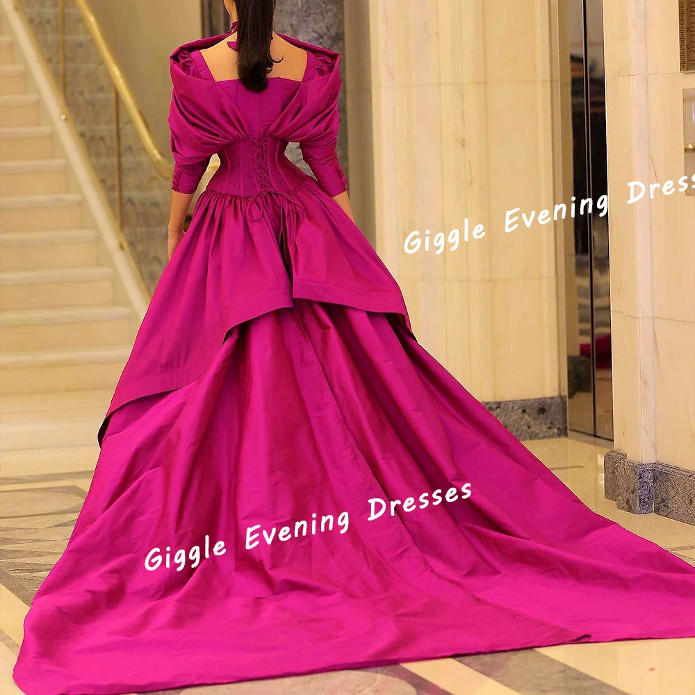 Giggle Satin Button O-Neck Nobility Prom Gown Saudi Arab Pleating Elegance Floor-Length Evening Party Dresses for Women 2024