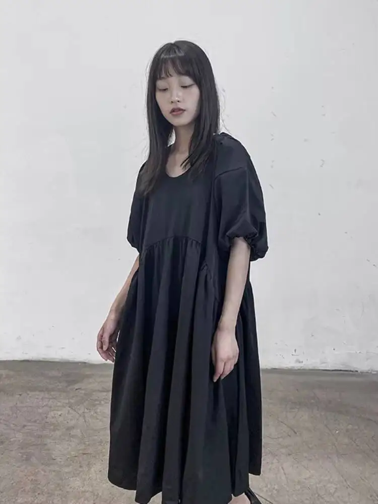 

Ladies Dress Summer New Round Neck Dark Wind Casual European And American Versatile Loose Large Dress Dress