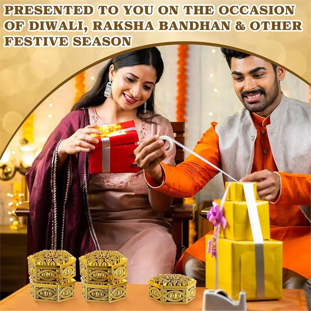 36 peças presentes de retorno indiano para pooja em massa oco hexagonal caixas de doces decorativas recipientes de doces