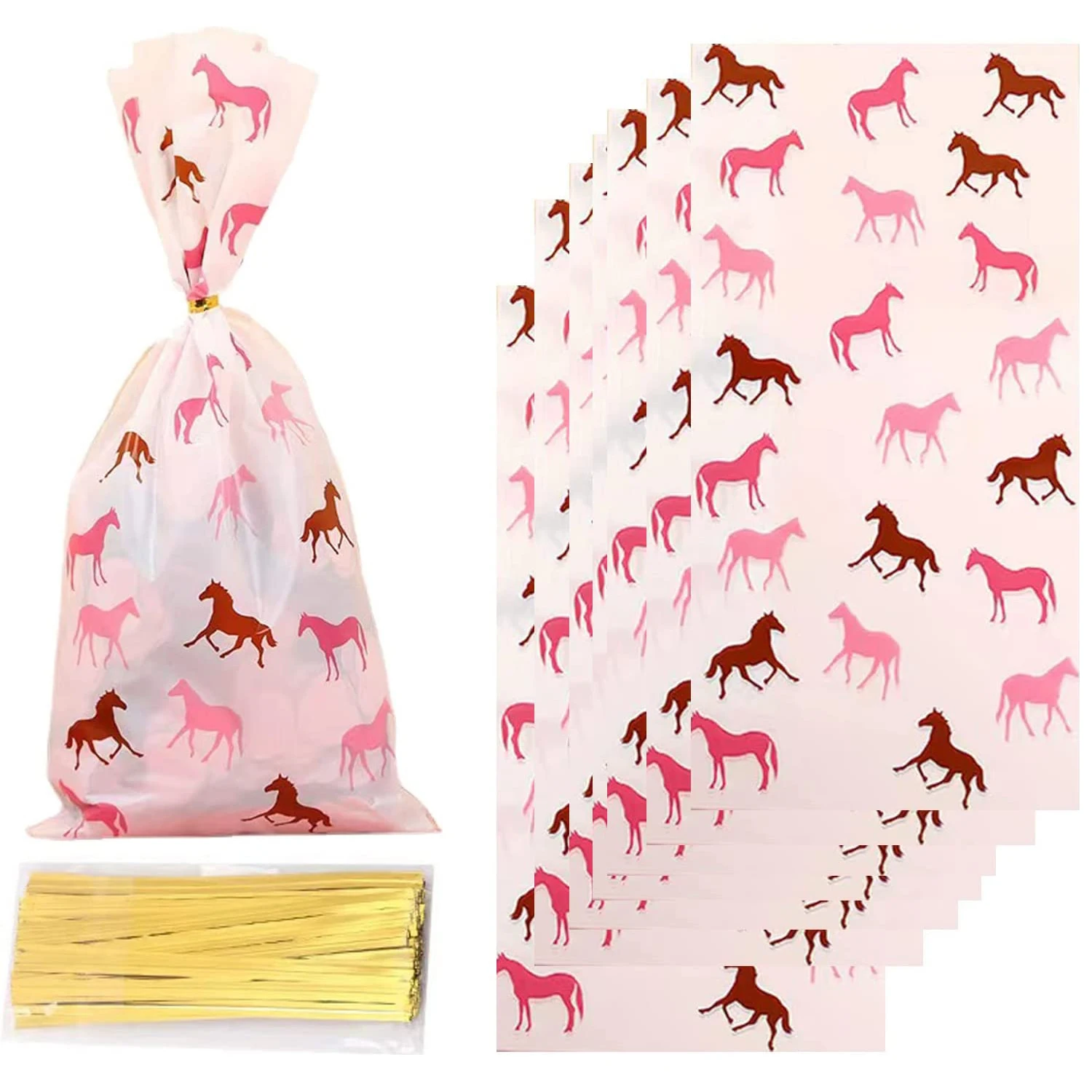 

25PCS Horse Party Gift Bags Candy Biscuit Packing Bag Horse Treat Bag For Kids Birthday Supplies Horse Party Decor