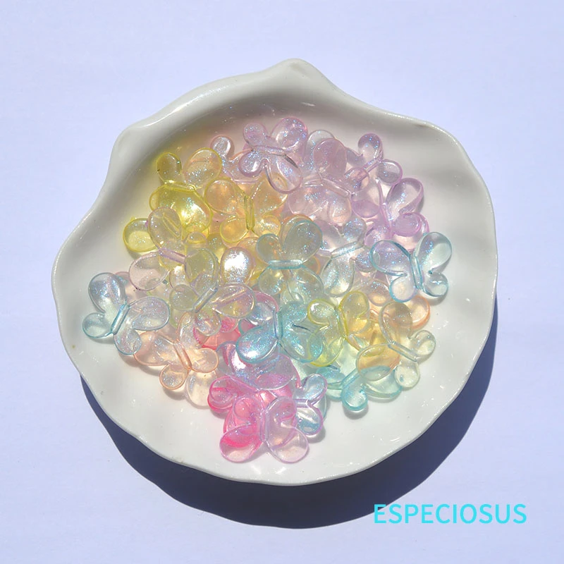 Transparent Multi Color Cute Butterfly Acrylic Beads Earring Charms Glittering Spacer Necklace Accssories DIY Jewelry Department