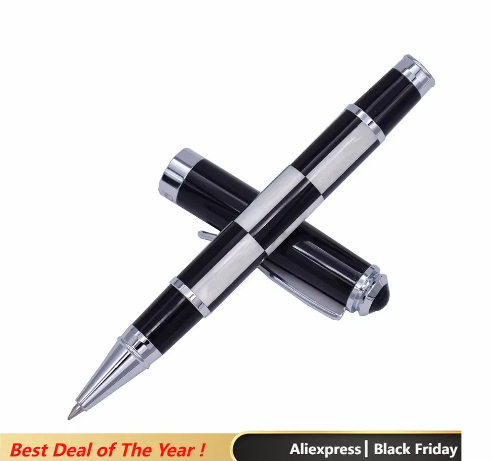 Fuliwen Celluloid Rollerball Pen with Smooth Refill, Black & White Squares Pattern Writing Pen for Office , School