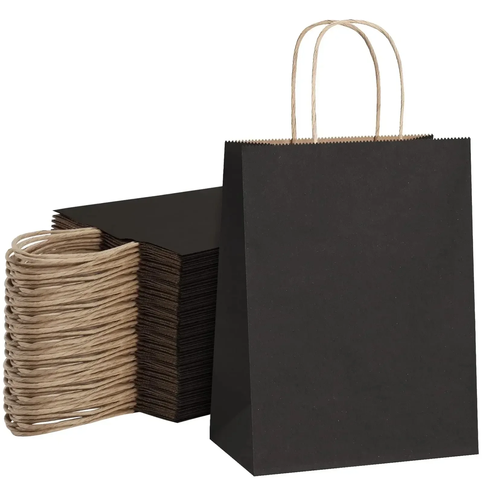 Black Paper Gift Bags 20/50Pcs Small Kraft Paper Bags with Handles for Small Business,Wedding Party Favor Bags 5 Size