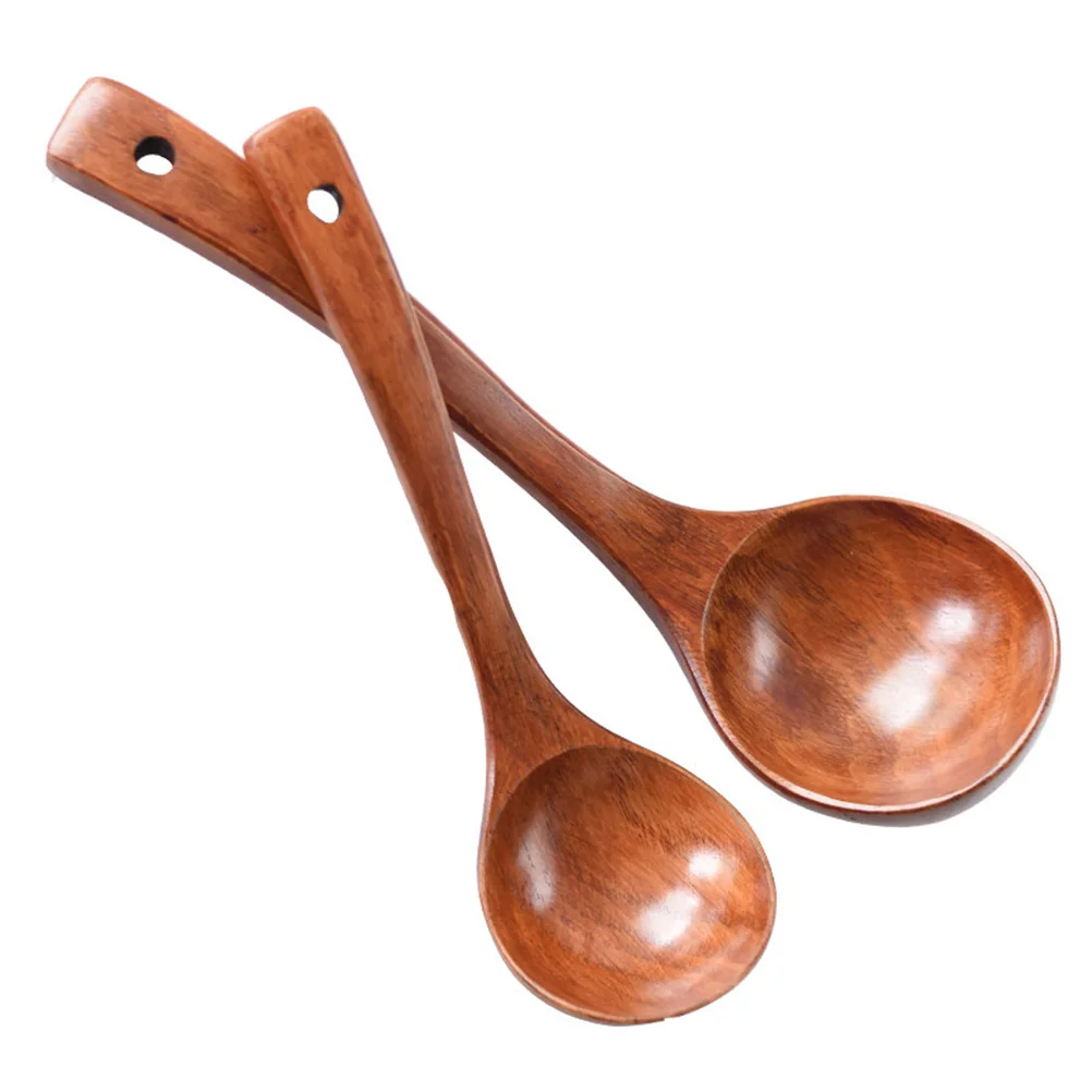 

2pcs Wooden Soup Spoon Natural Large Porridge Spoons For Hotpot Noodles Catering Kitchen Utensils Teaspoon Dinnerware