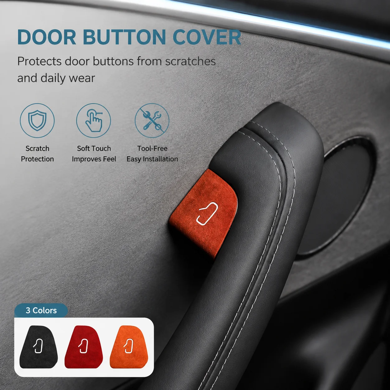 Lanke Door Button Protective Decals Fit For Tesla Model 3 Highland 2024 And Model Y Juniper 2025 Suede Feel Trim Covers