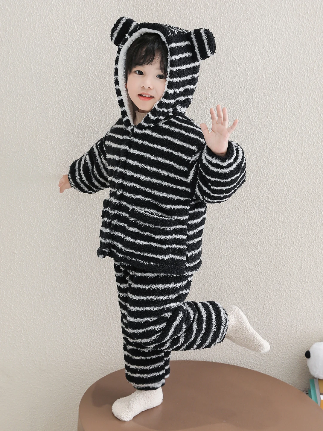 

Thiened Flannel Spwear Hooded Cardigan Fce Lined Home Clothes Set for Boys Winter New Sle Double Layer Warmth