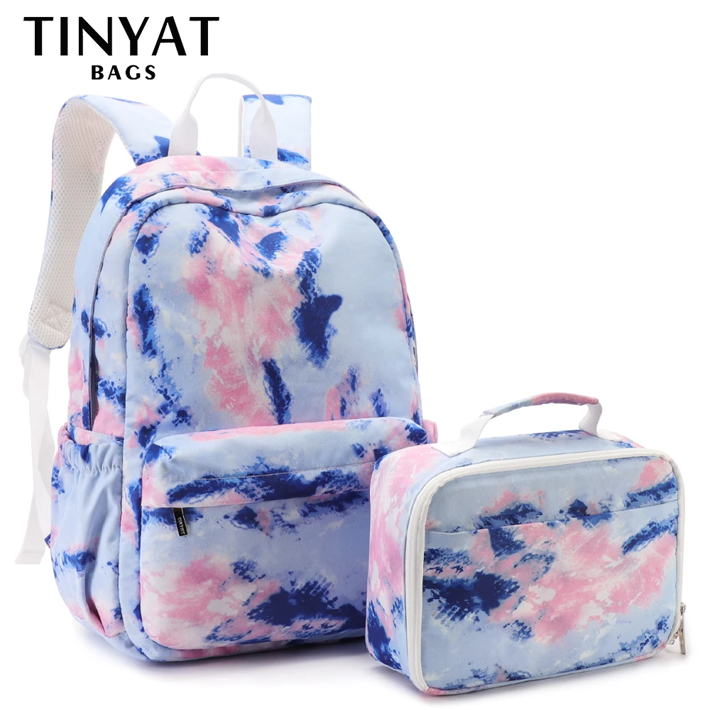 

TINYAT Women Laptop School Backpack 2 Pcs Canvas School Bags For Teenage Girls College Student Kids Book Bag Lunch Bag Rucksack