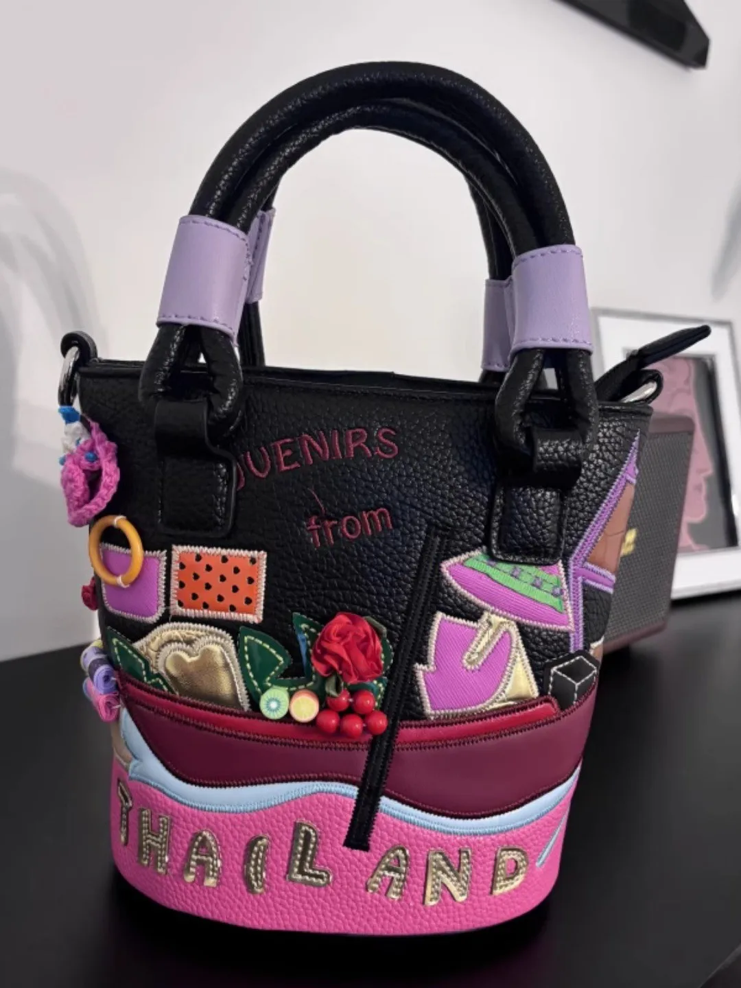 

Women's Bag 2026 New Trendy Versatile Fashion Bucket Bag with Patchwork Embroidery Three-Dimensional Design, Crossbody, Handbag, Shoulder Bag