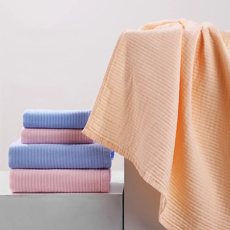 Household Pure Cotton Bath Towel for Adult Couple Gauze Large Towel 70x140cm Solid Color Quick-drying Beach Bathroom Wrap
