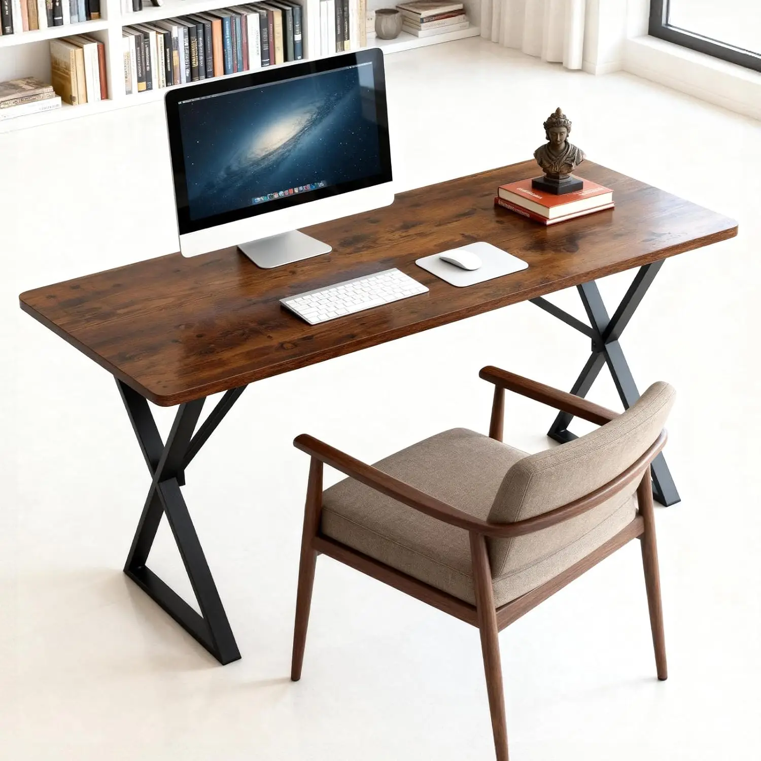 

Heavy Duty Office Desk with Thick Desktop & Reinforced Metal Frame - Sturdy Laptop Table for Home Office, Gaming, or Dorm