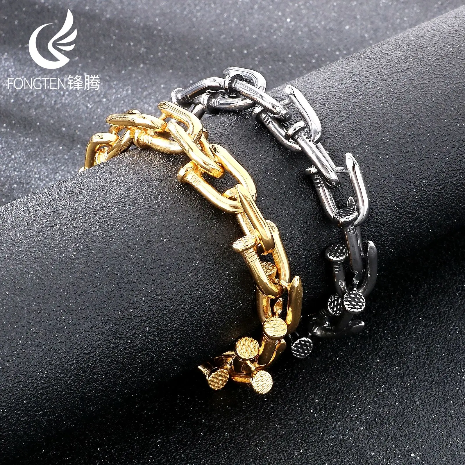 Fongten Trendy Nail Splicing Heren Roestvrijstalen Armband Hiphop Industrieel Werkkleding Decoratie Mode Sieraden Banket Geschenken