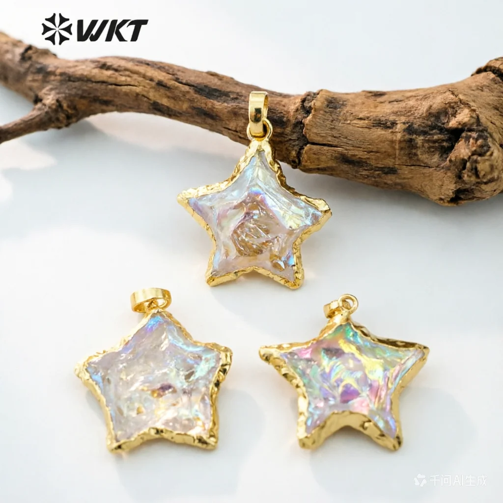 

WT-P1563 Fashion Women Jewelry Pendant Aura Quartz Stone With Gold Plated Star Shape For Girl Jewelry 10pcs