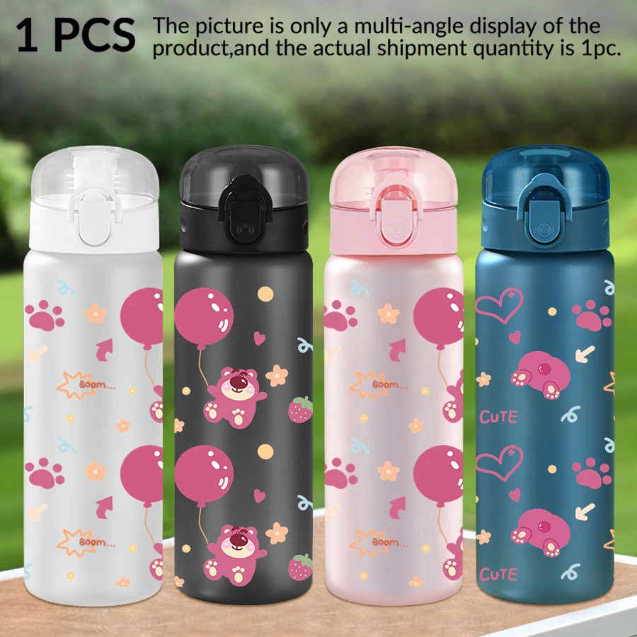 

1Pc Disney Strawberry Bear Balloon Pattern 26oz Plastic Water Bottle Outdoor Sports Water Cup Birthday/Homecoming Gift