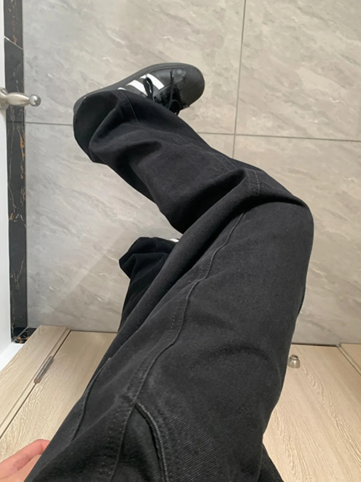 

Bla Fce Lined Jeans Men's Autumn Winter Straight Leg Long Leg Effect Cool Street Sle High Waist Zipper Fly Casual Jeans