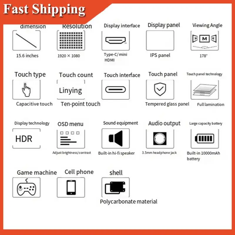 ที่มีประสิทธิภาพสําหรับ Waveshare 15.6 นิ้ว LCD Touch Monitor (C), 1920 × 1080 Full HD, หน้าจอ IPS Optical Bonding แผงกระจกแกร่ง EU
