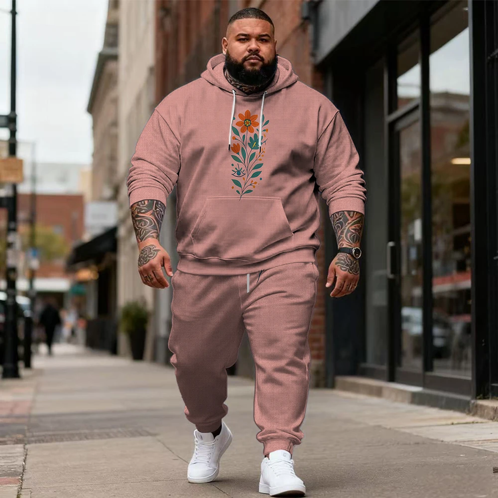 

S-9xl Мужская толстовка больших размеров большого и высокого размера: Floral Flair — комплект из 2 предметов Street-Chic, прочная ткань, стильные цветочные принты,