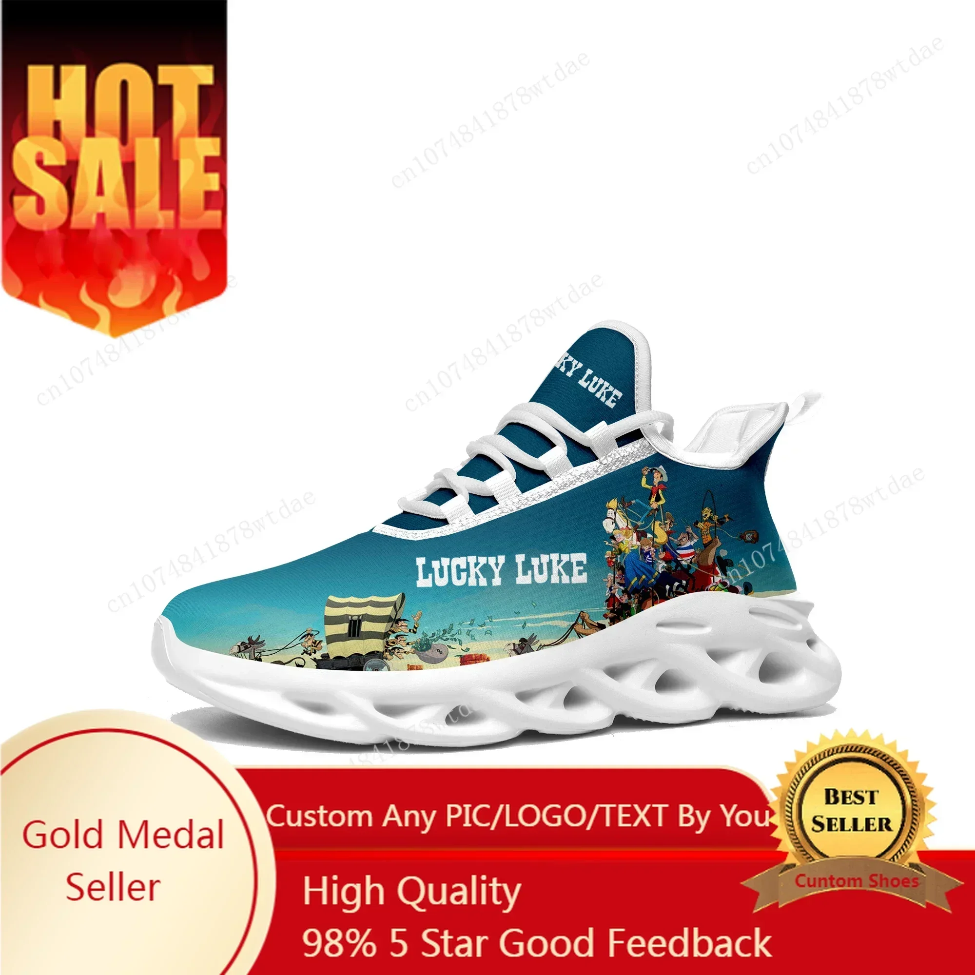 Lucky Luke Flats Sneakers Mens Womens Sports Running Shoes High Quality Cowboy Cartoon Custom Lace Up Mesh Footwear