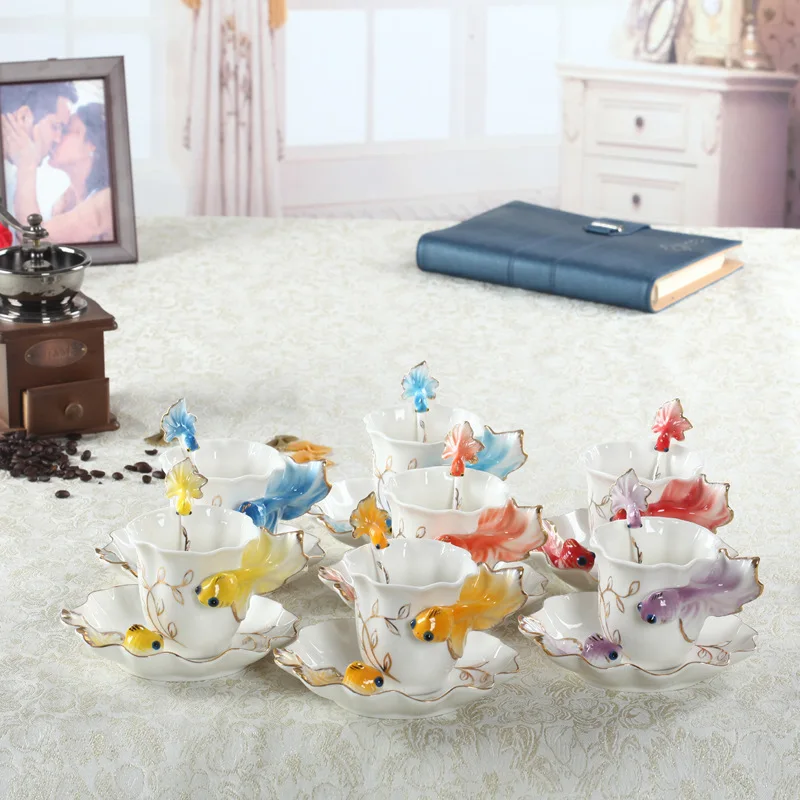 Fashion creative personality goldfish coffee cup tableware set fashion gift ceramics