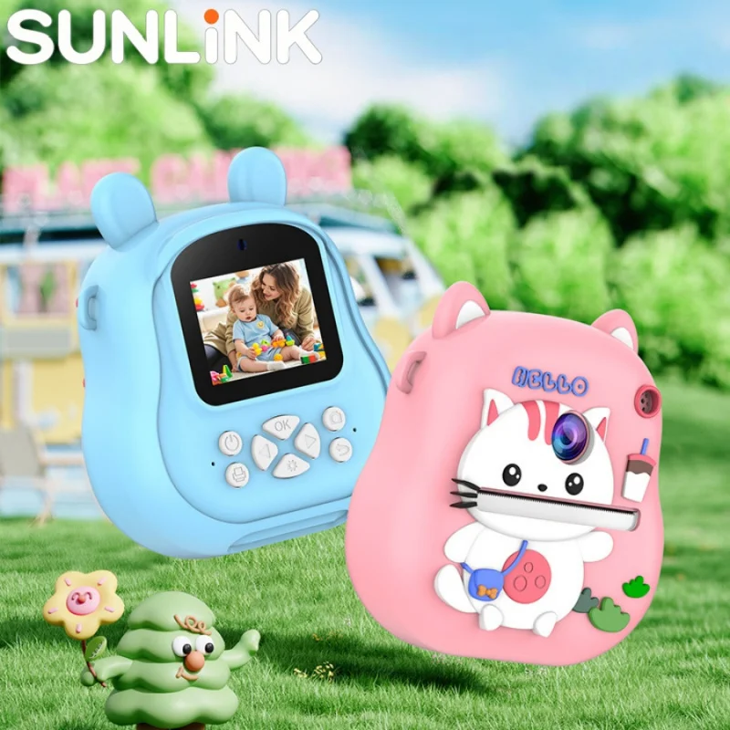 

1pc Children's instant camera Cute Cat HD Dual lens Digital Camera Photo Printer Girl Boy Birthday Gift