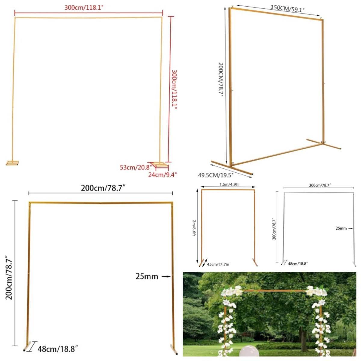 

6,5x4,9 фута золотой квадратный фон-подставка, металлическая свадебная арка, комплект труб, фон для двери для свадебной церемонии, дня рождения
