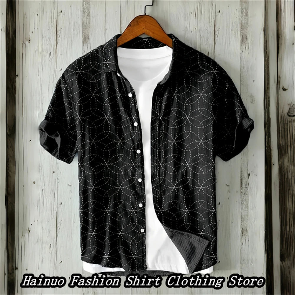 

New Shopping Men's Shirt 3D Print Summer Casual Japanese Style Retro Linen Shirt Loose Independent Station XS-5XL