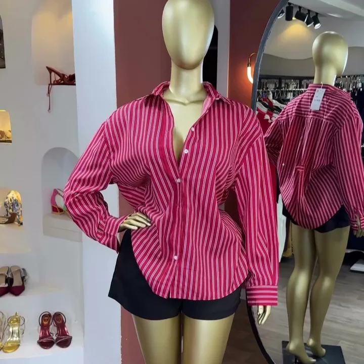 Casual Striped Long Sleeve Shirt Top Loose Fit Turn-down Collar Versatile Fashionable Chinese Style Women's Summer Fashion