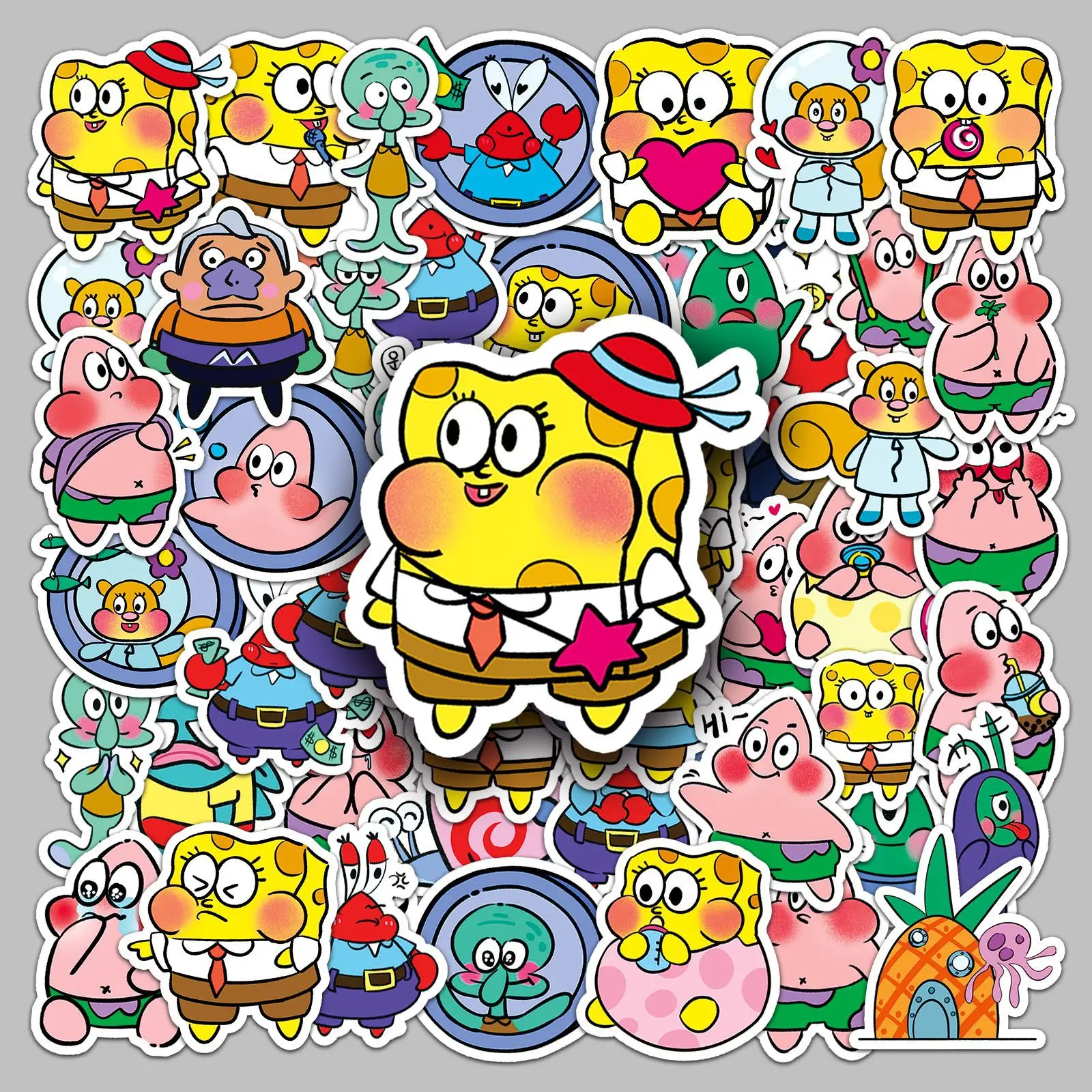 51PCS Q Edition Cute Sea Creatures Spongebob Anime Decals Graffiti Computer Suitcase Guitar Cool PVC Sticker for Kids Toys