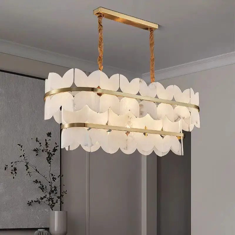 

Light Luxury All Copper Living Room Pendant Light Creative Butterfly Shape Natural Marble Simple Bedroom Study Villa Dining E14