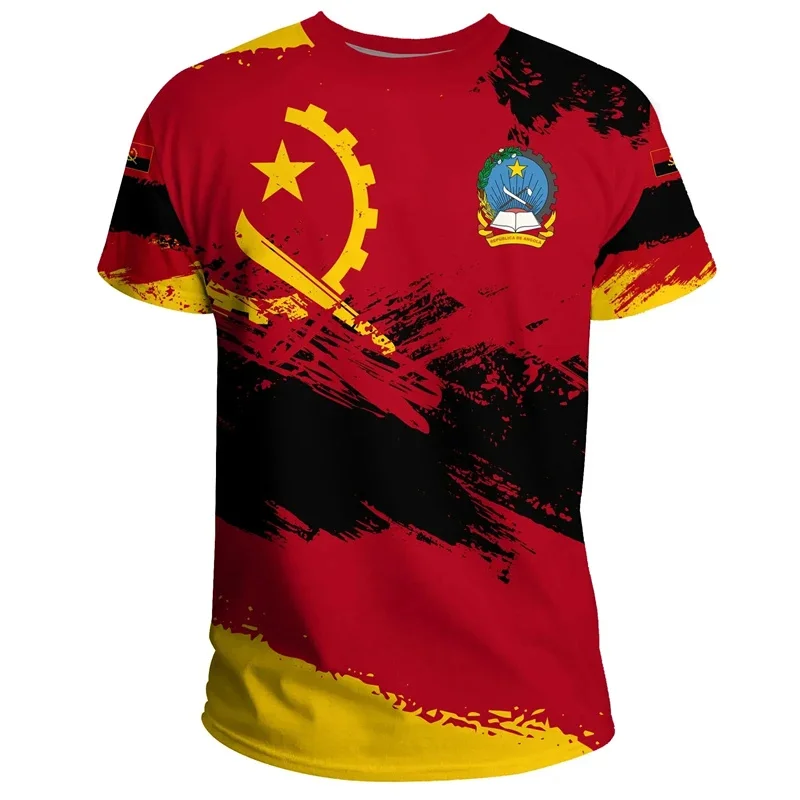 Angola Flag Pattern T Shirt Men's Angolan National 3D Printed T-Shirts Summer Oversized Tops Sports Fitness Short Sleeves Tees